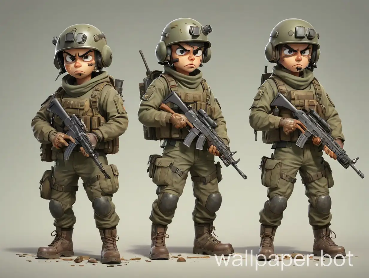 Cartoon-Special-Forces-Soldier-with-Machine-Gun-in-Multiple-Poses