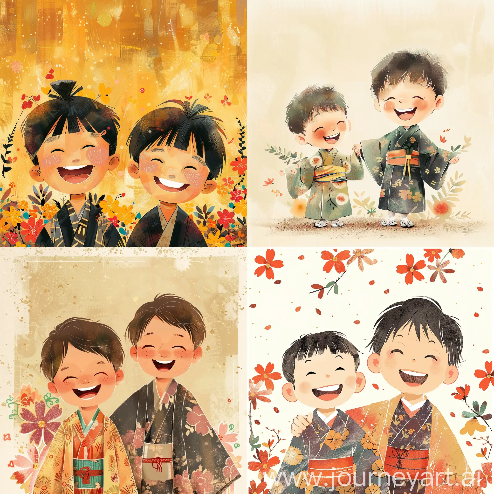 Happy-Boys-in-Traditional-Kimonos-Illustration-for-Childrens-Storybook