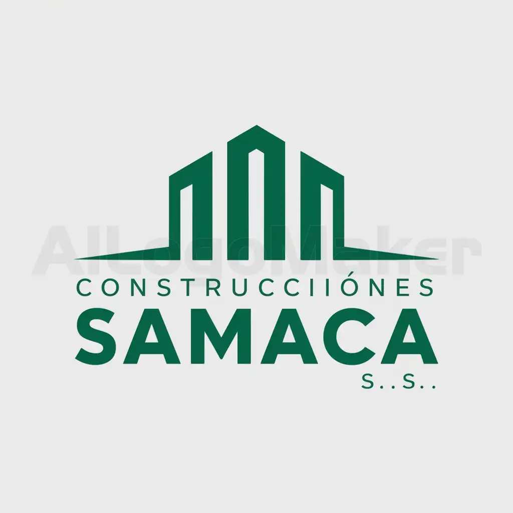 a logo design,with the text "Construcciones Samacá S.A.S.", main symbol:companies of civil engineering with experience that the logo predominates the green color, specialized in works of the industrial mining sector, makes house, buildings, roads,complex,be used in Construction industry,clear background