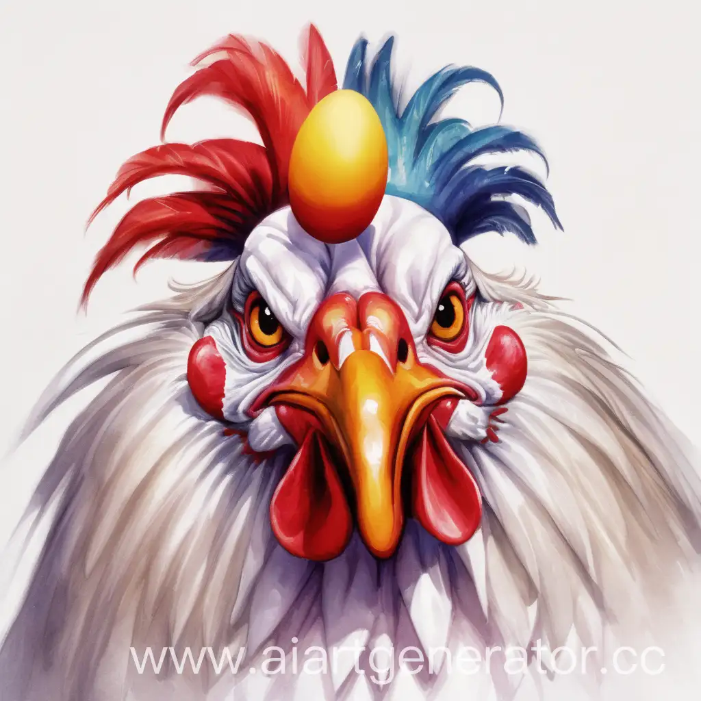 Colorful-Clown-Rooster-Balancing-on-One-Leg