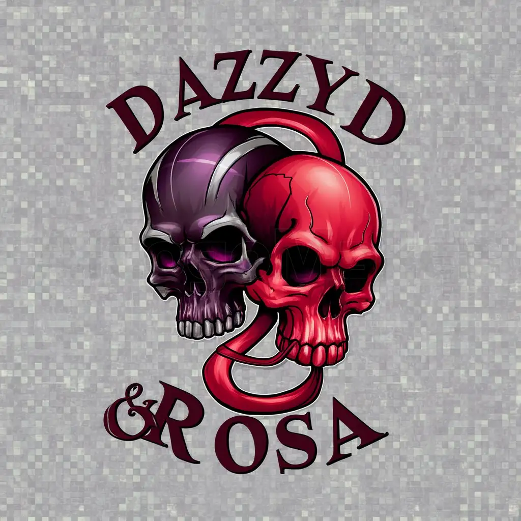 a logo design,with the text "DazzyD & Rosa", main symbol:a logo with gothic skulls, main colours will be black dark purple and red,Moderate,be used in gaming industry,clear background