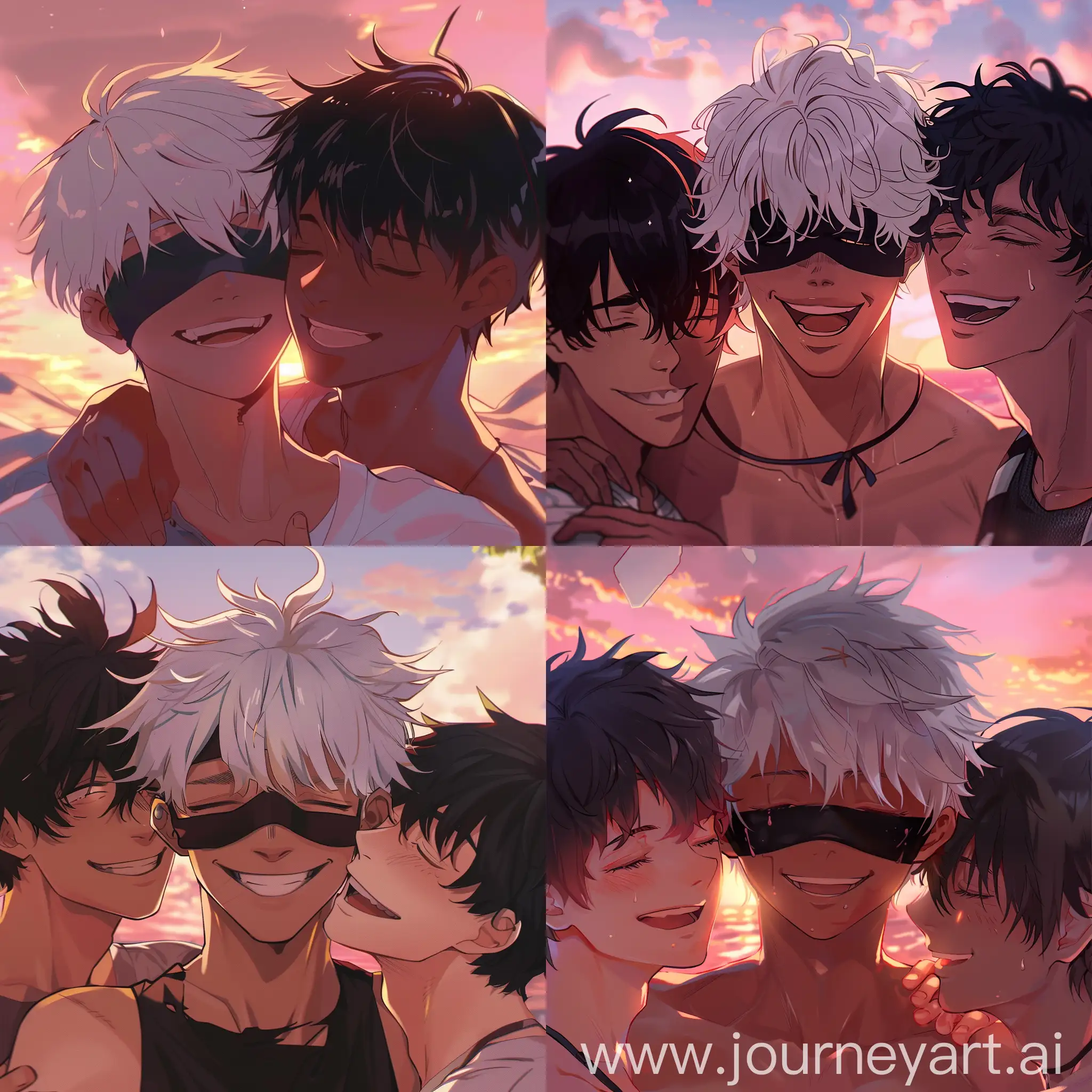 Satoru-Gojo-Embracing-Companion-at-Sunset-Romantic-Anime-Moment