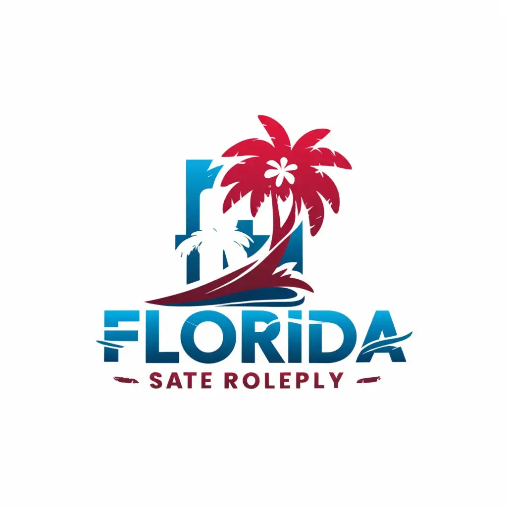 a logo design,with the text "Florida State Roleplay", main symbol:Flashing red and blue palm tree,complex,clear background