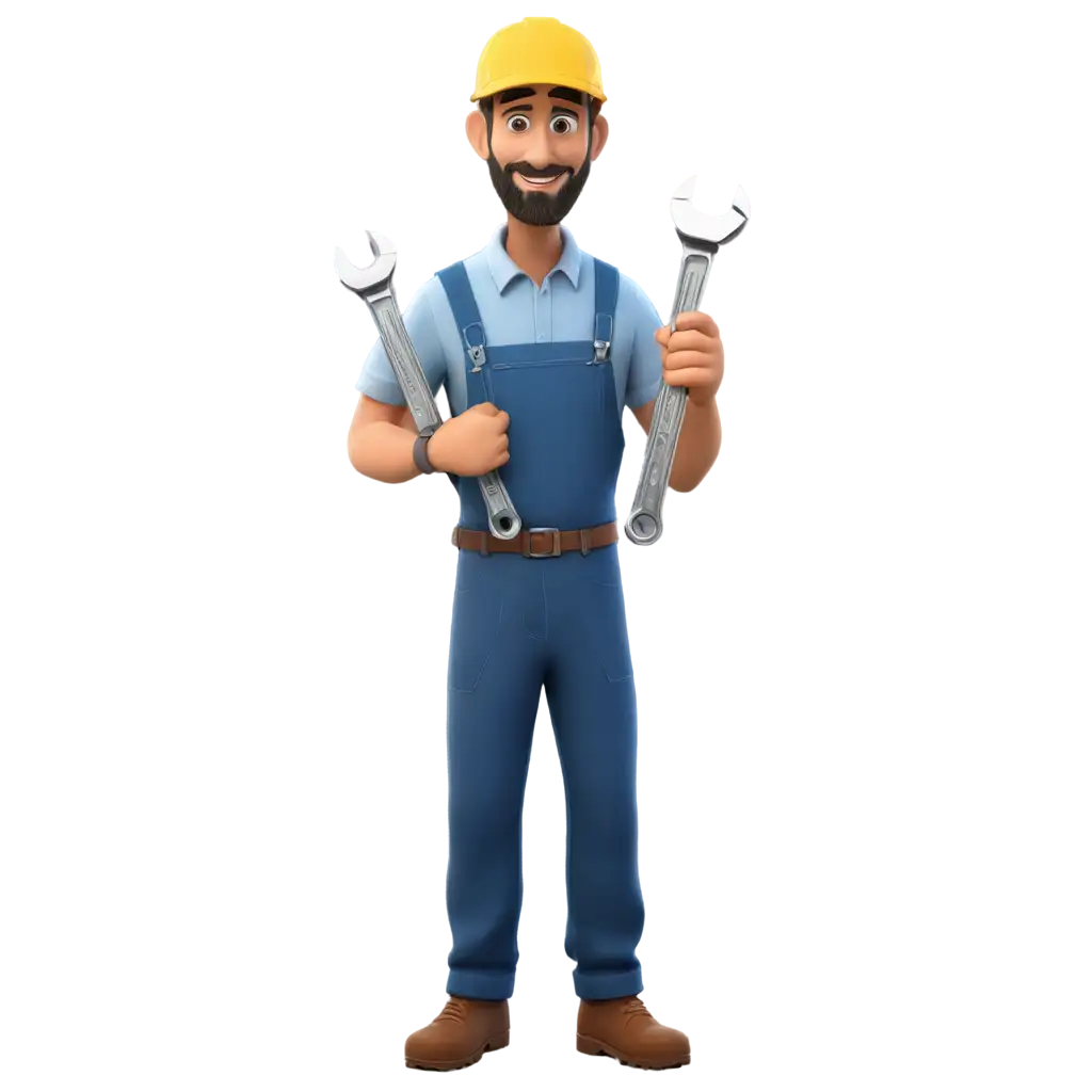 Cartoon mechanic Technician holding a wrench