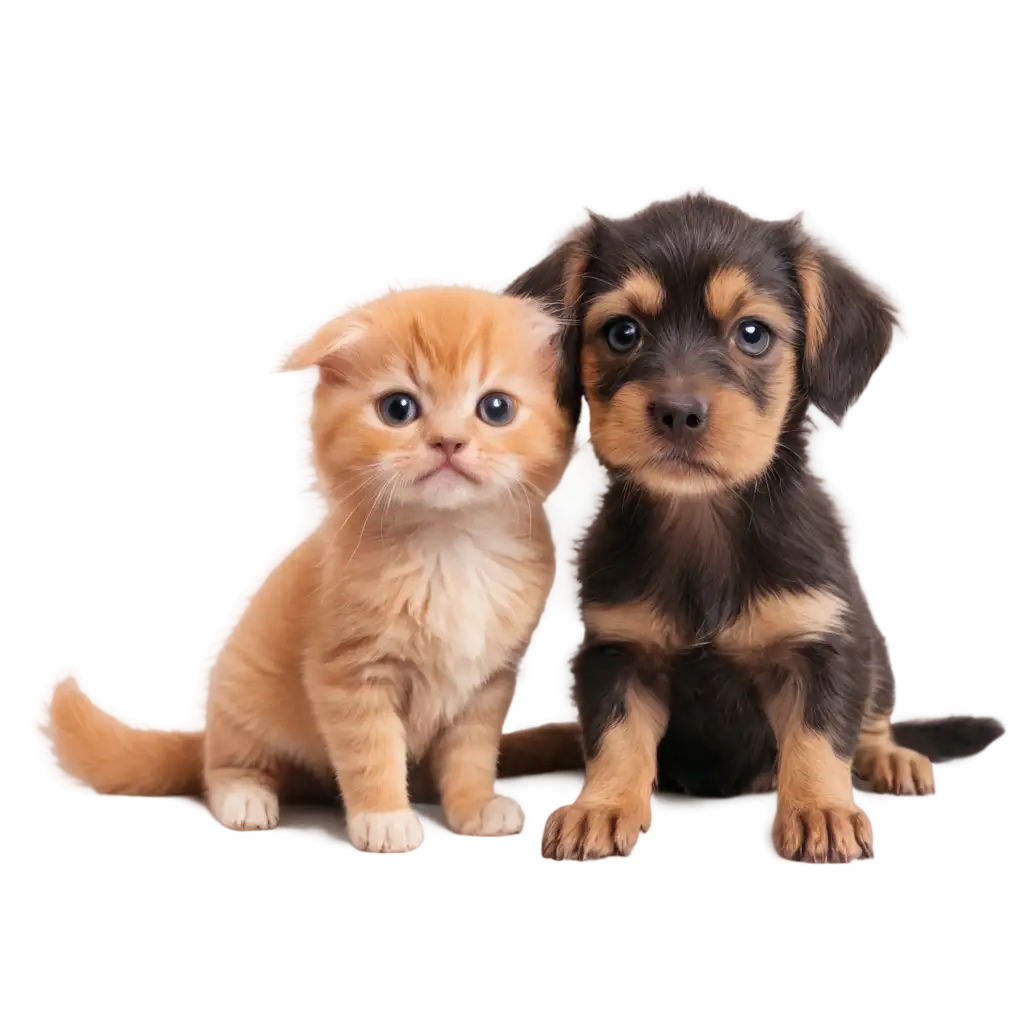 Cute baby cat and dog take a photo rogether