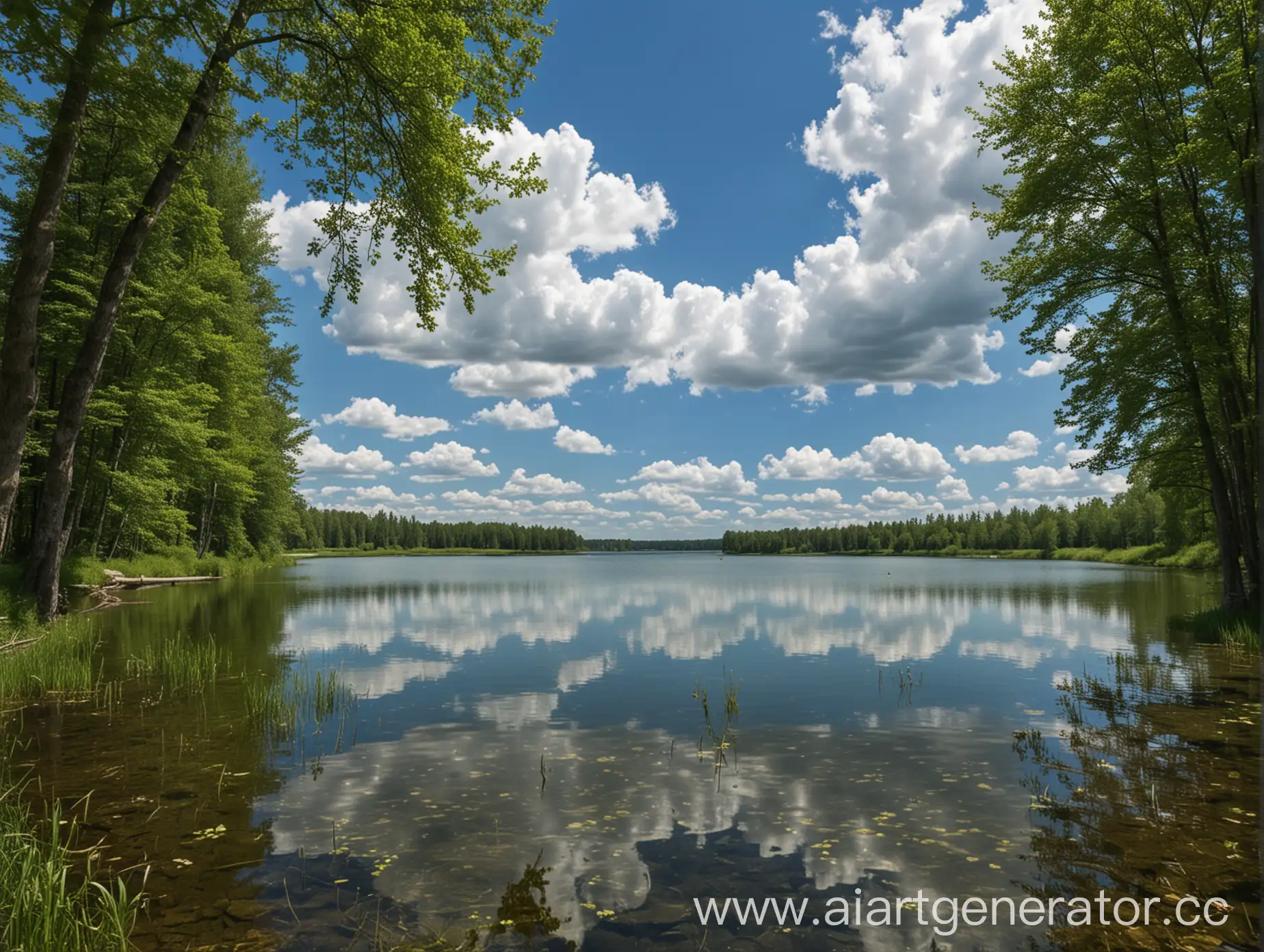 Tranquil-Summer-Scene-Serene-Lake-Surrounded-by-Lush-Trees