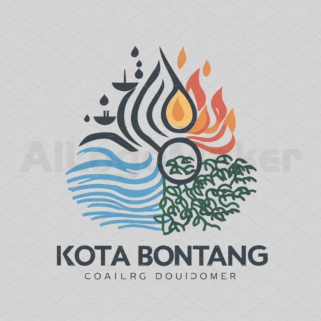 a logo design,with the text "KOTA BONTANG", main symbol:sea or waves, boats, gas droplets or fire, mangrove forests,complex,be used in Others industry,clear background