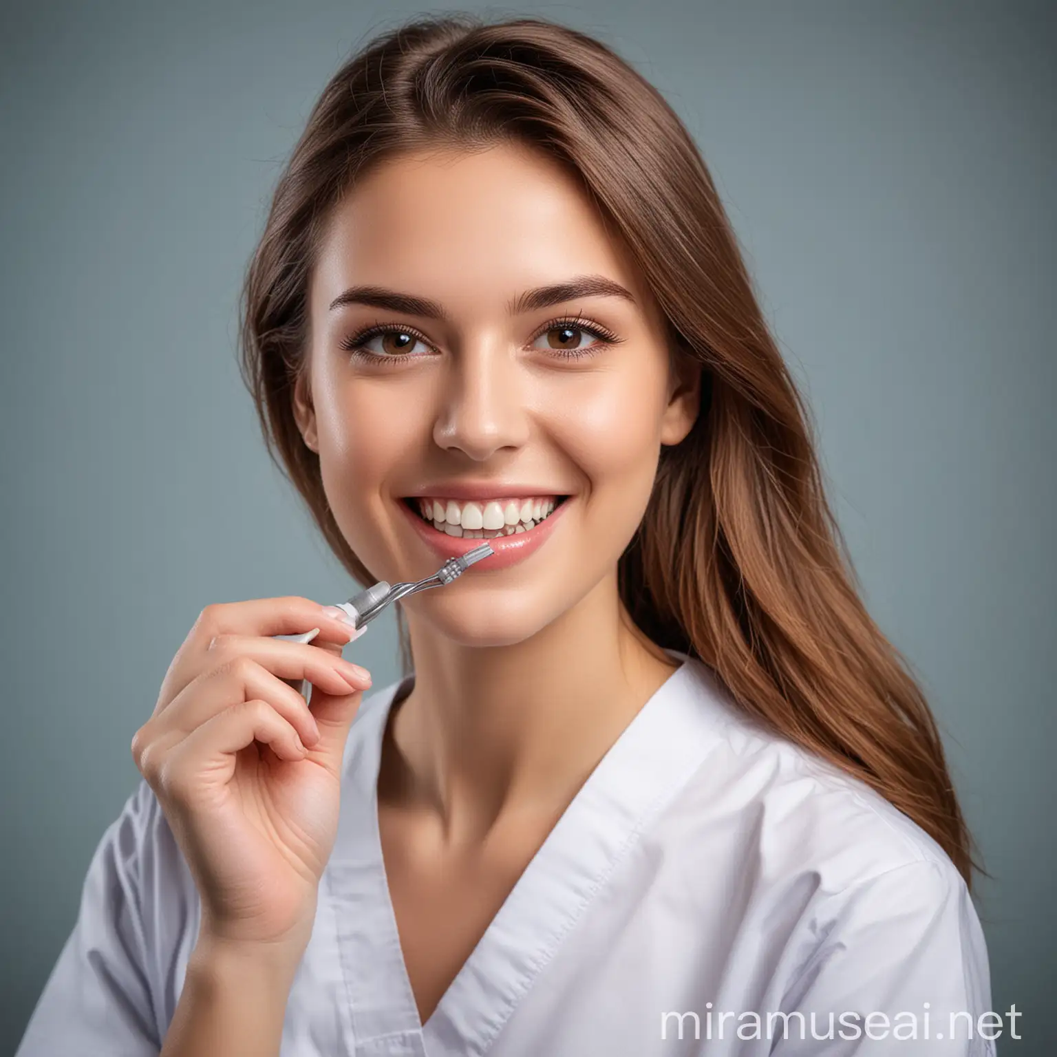 A young lady model for photos about dental clinics (dentists)