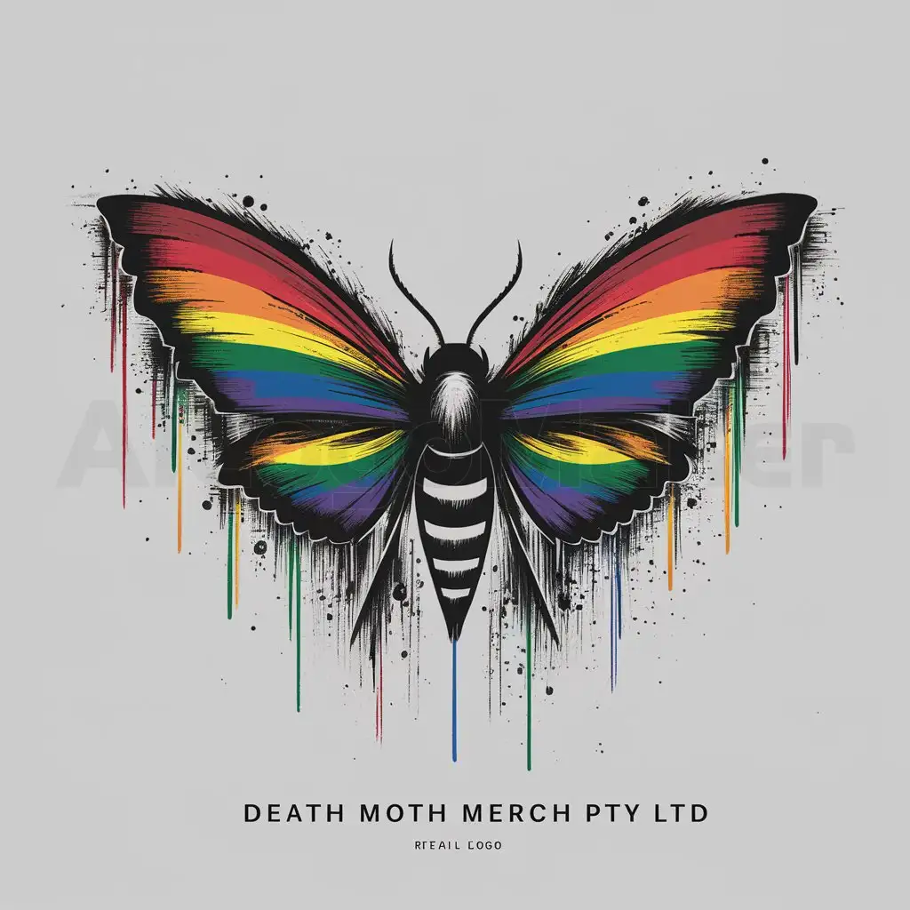 a logo design,with the text "Death Moth Merch Pty Ltd", main symbol:Pride colors dripping ink,complex,be used in Retail industry,clear background