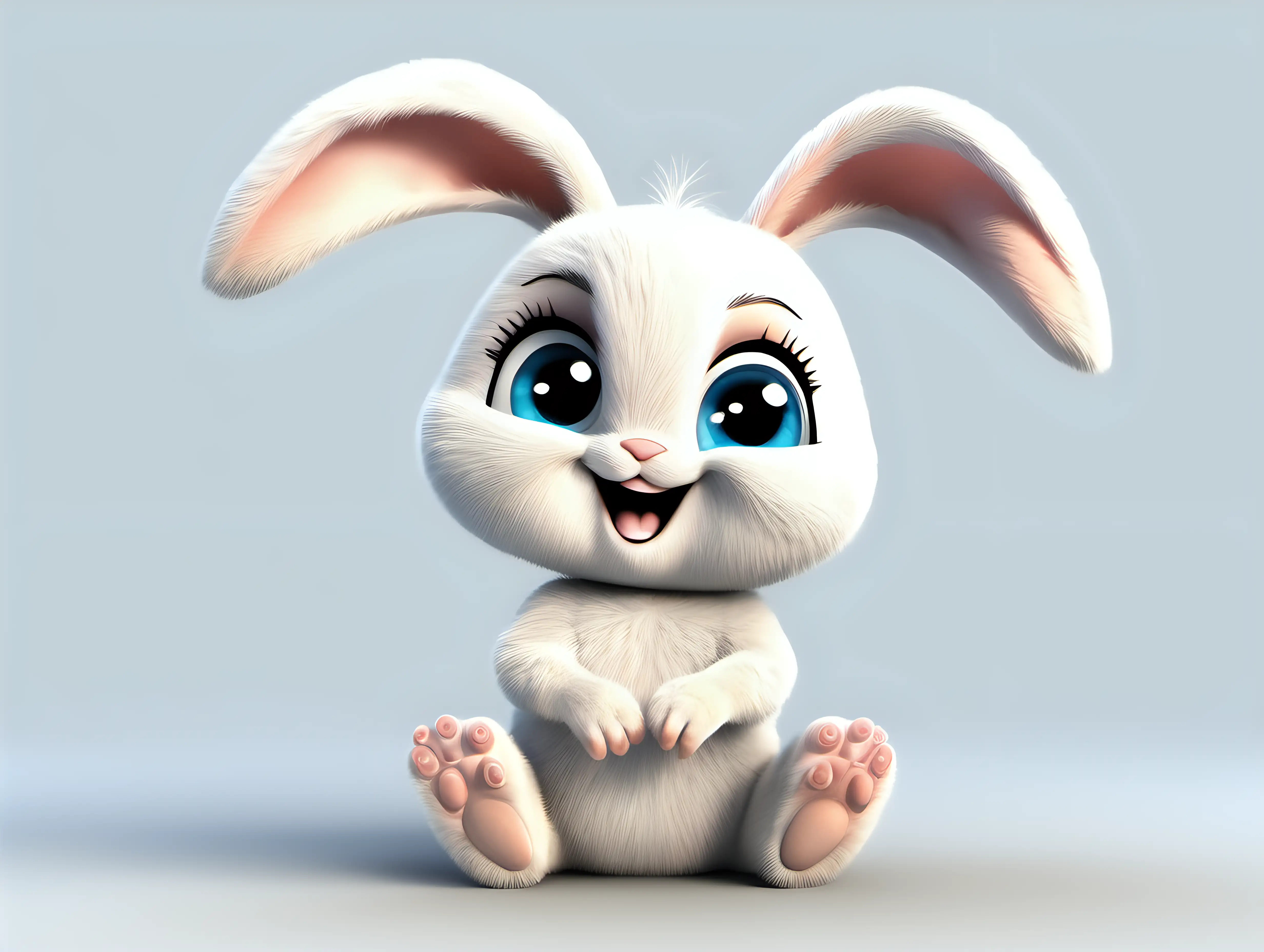 Animated cartoon baby rabbit friendly full body on white background