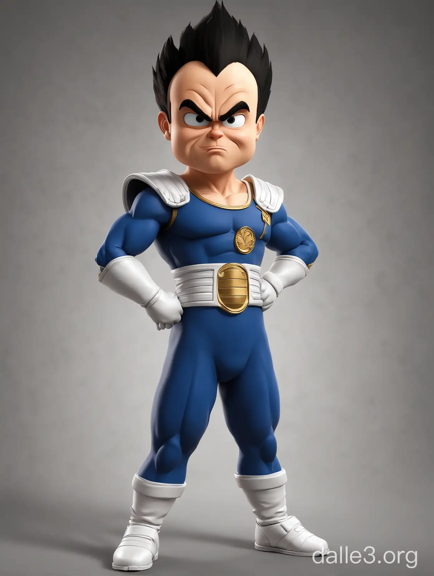 A character from Family Guy dressed in the iconic style of Vegeta from Dragon Ball Z, blending the humorous and animated styles of both universes. The character exudes the confidence and power of Vegeta, with a touch of comedic charm from the Family Guy world.