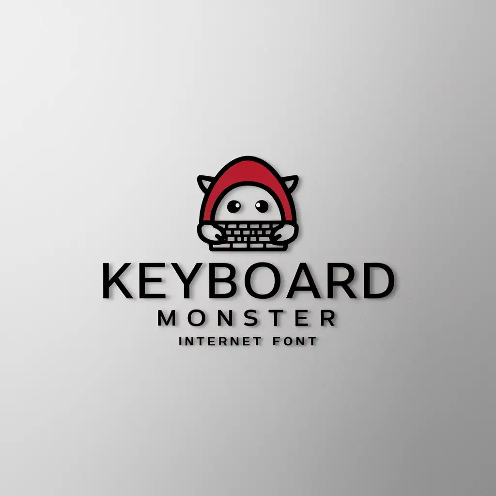 a logo design,with the text "keyboard monster", main symbol:a logo design,with the text 'keyboard monster', main symbol:A logo design with the words 'keyboard monster', main logo: a logo design with the words 'keyboard monster', main logo: cute monster mask wearing light, red hood on head, hacker holding keyboard, gentle, used in Internet industry, clear background, minimalism, used in Internet industry, clear background,Moderate,be used in Internet industry,clear background,Minimalistic,clear background