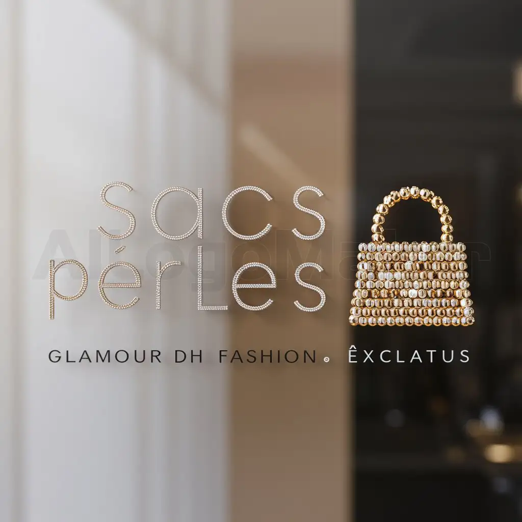 a logo design,with the text "SACS PÉRLES", main symbol:a logo design,with the text 'Sacs perlés', main symbol:handbags beaded, glamour, high fashion, elegance and status uses the colors gold white and black,Minimalistic,clear background crea los aplicativos para este logo,Moderate,clear background