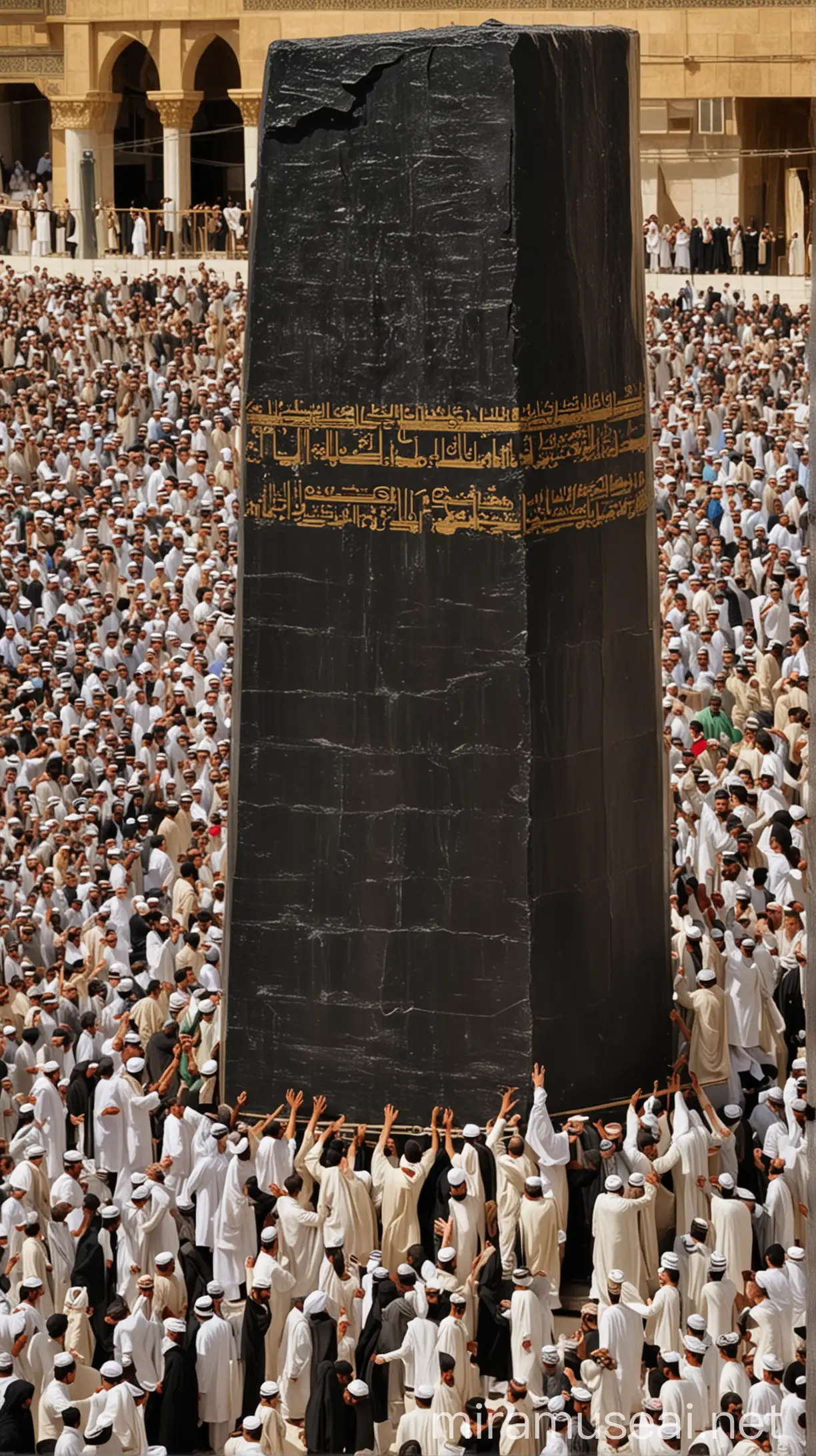 Prophet Muhammad Lifting the Black Stone at Kaaba Construction