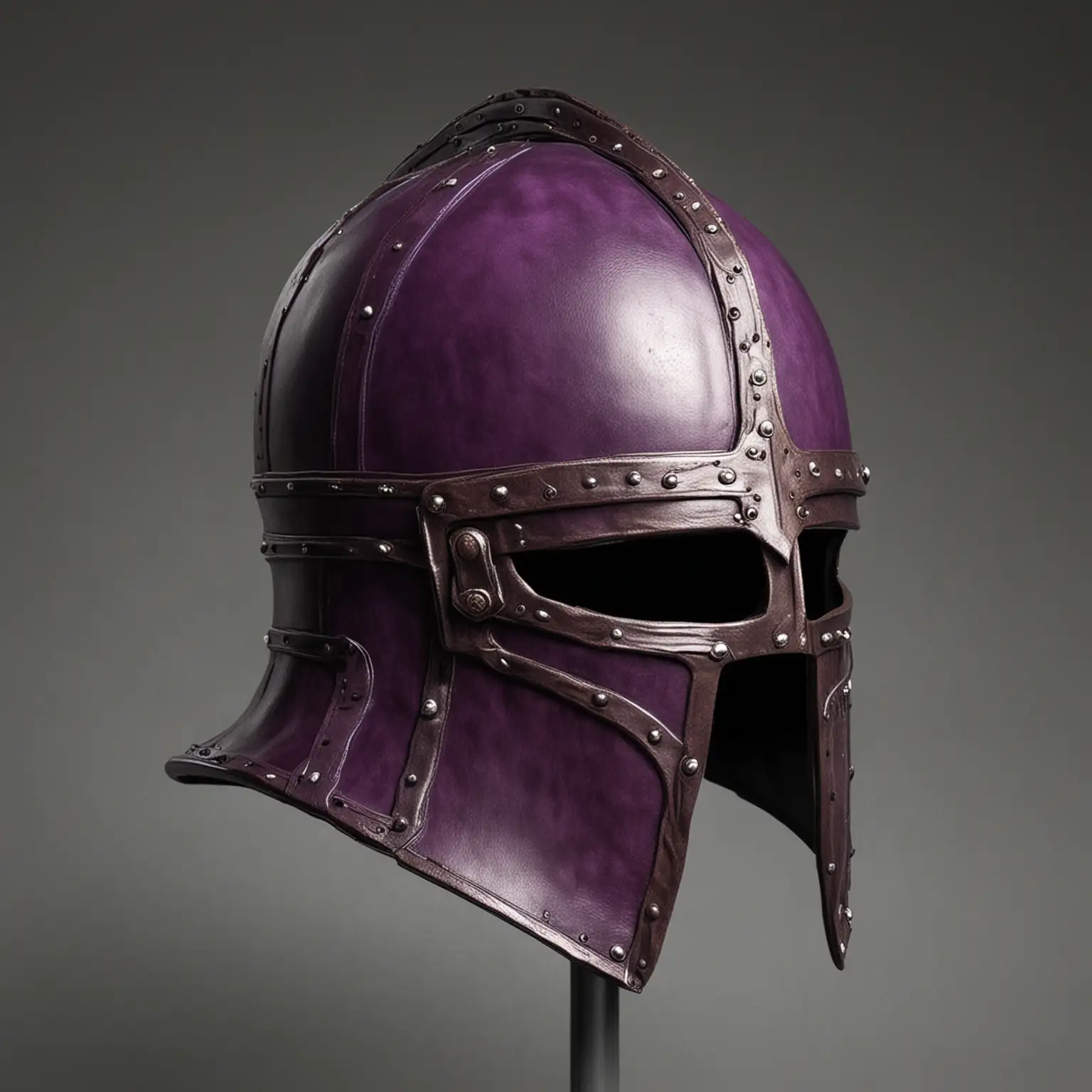 реалистичный   средневековый фиолетовый шлем из кожи