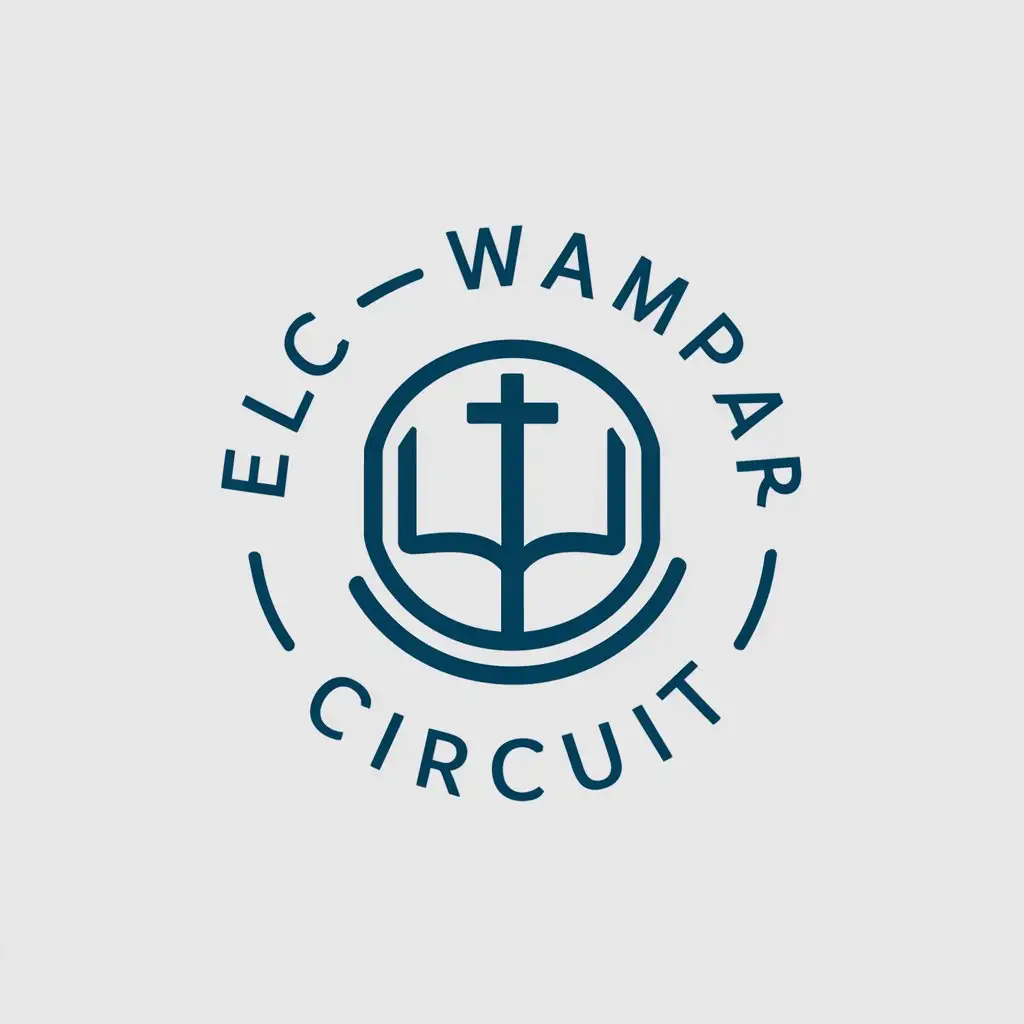 a logo design,with the text "ELC-WAMPAR CIRCUIT", main symbol:Circle style logo. Bible and cross. Light blue and dark blue color. White background,Moderate,clear background