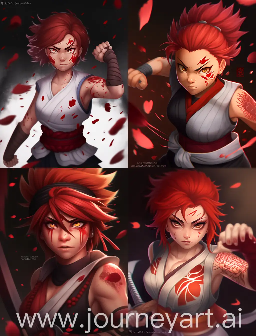 Fierce-Teenage-Samurai-Girl-with-Brown-Eyes-Blood-Splashes-and-Red-Hair-Tattooed-Hands