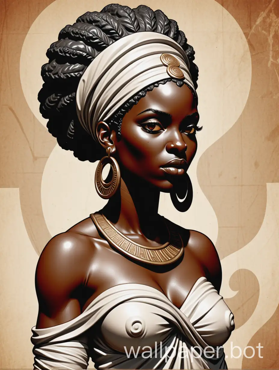 Black woman illustration, african stylized like helenistic greek sculpture, comic book art style, masterpiece
