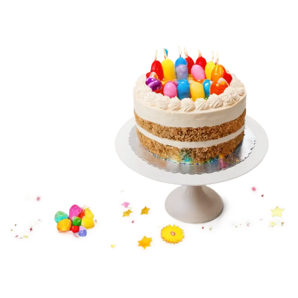 PNG-Image-of-a-Birthday-Cake-on-a-Decorated-Table-Vibrant-and-Festive-Celebration-Concept