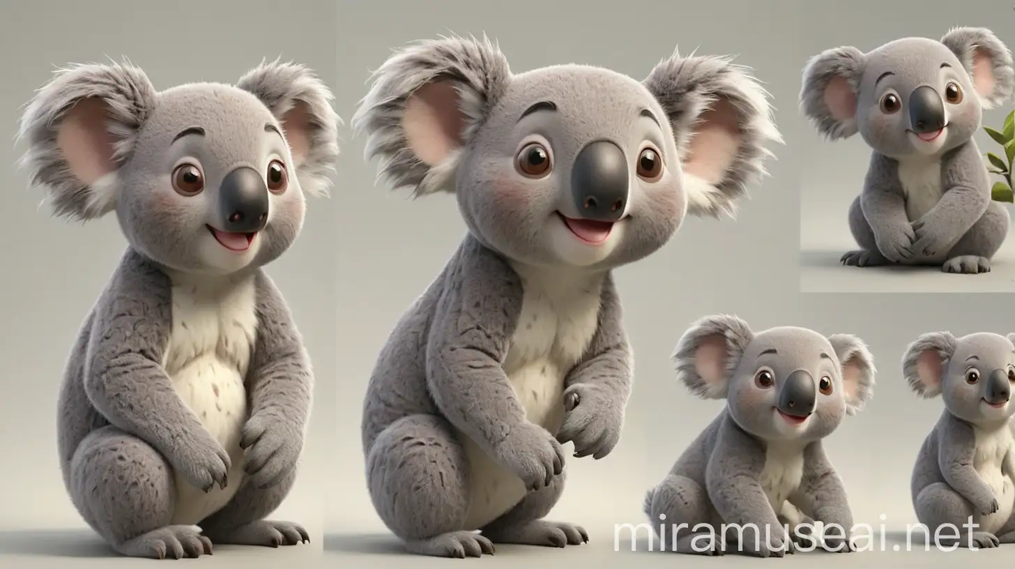3D cartoon, koala, multiple posses