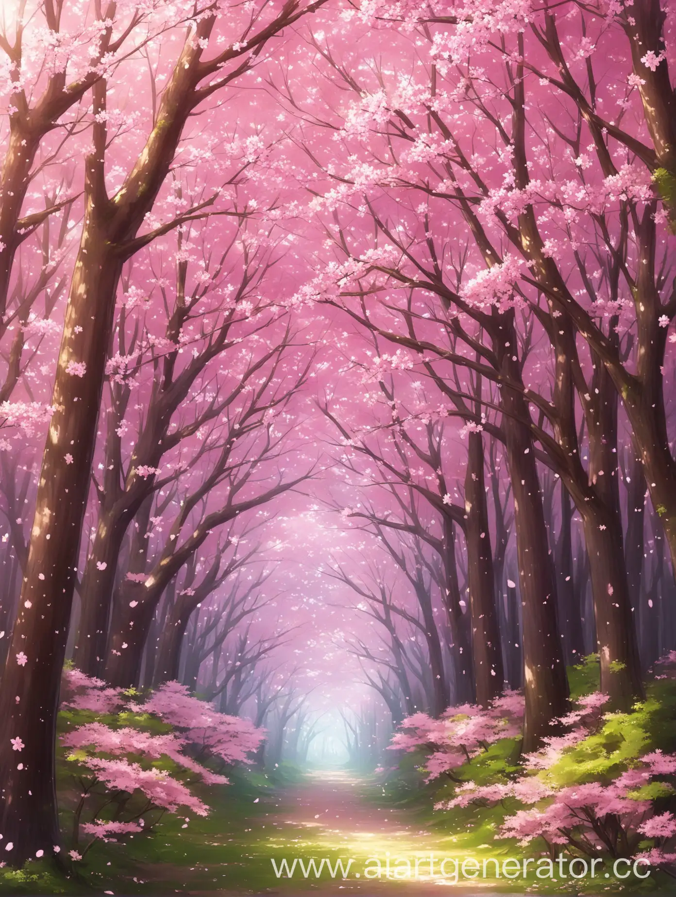 Enchanting-Sakura-Blossoms-in-a-Serene-Forest-Setting