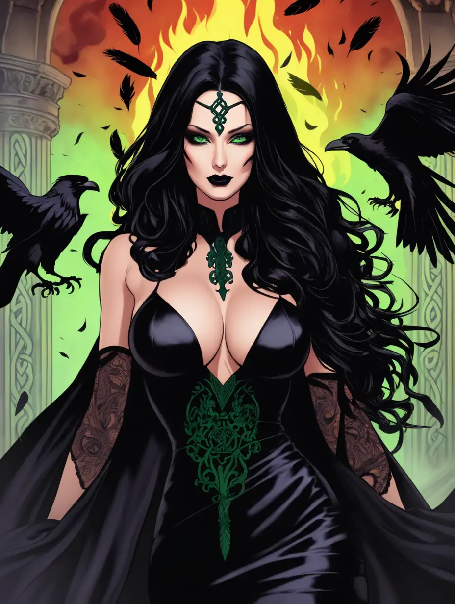 Beautiful-Witch-Katrina-Jade-in-Silk-Black-Dress-with-Raven-Feathers