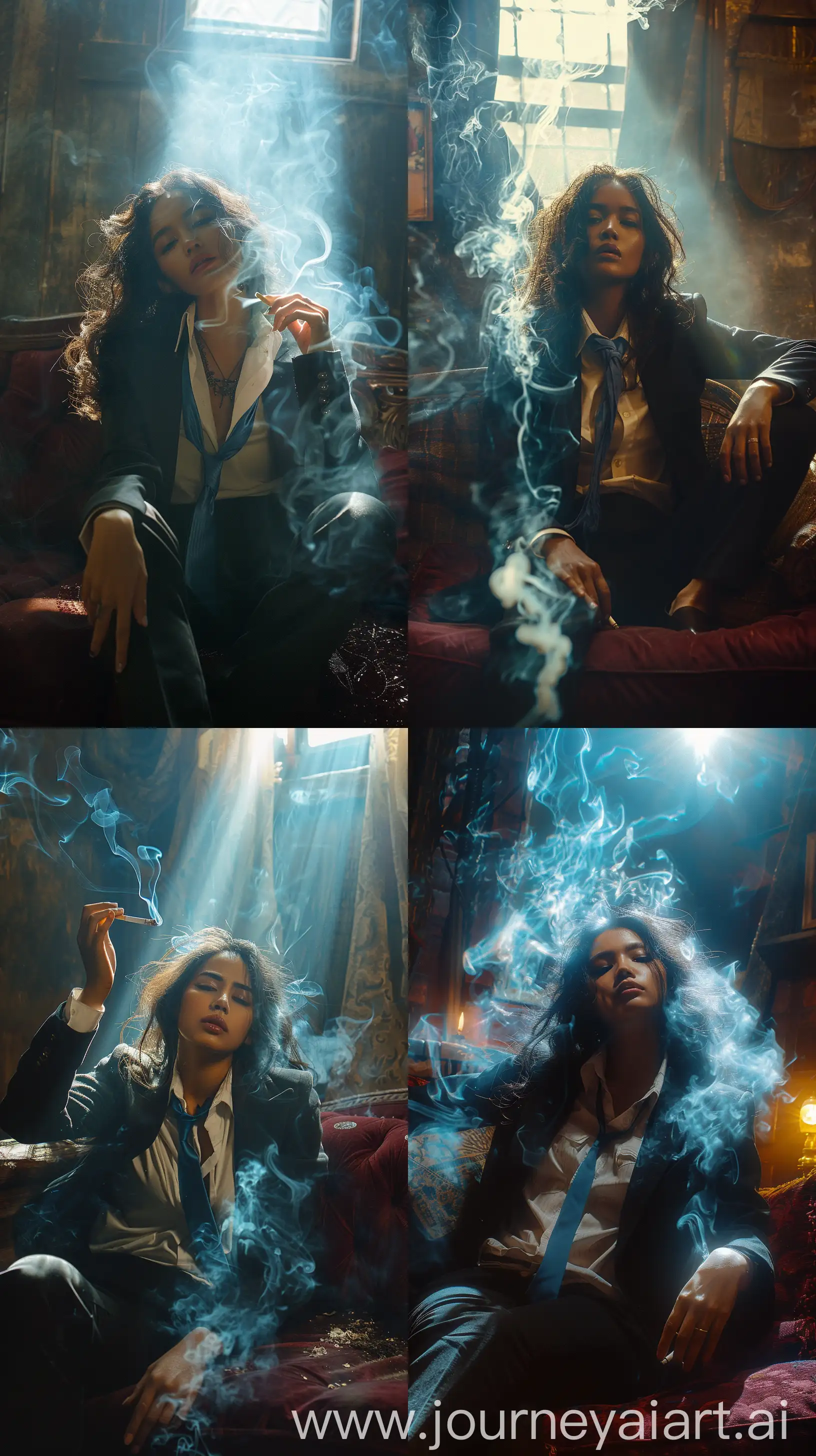 Introspective-Indonesian-Woman-in-Moody-Atmosphere-with-Cigarette-Smoke