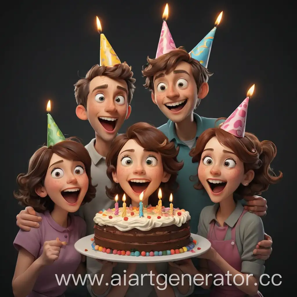 Cartoon-People-Celebrating-Birthday-with-Cake-on-Black-Background