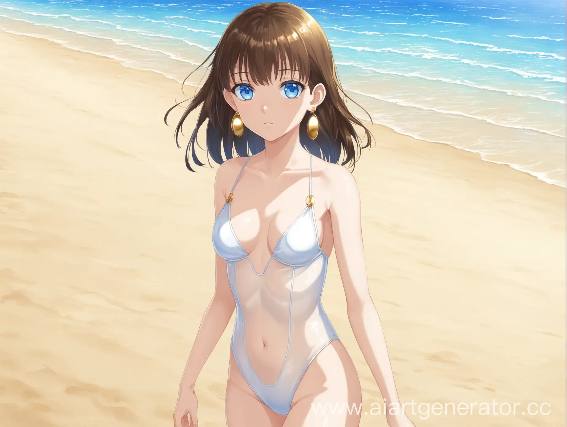 BlueEyed-Anime-Girl-in-SemiTransparent-Swimsuit-by-Sandy-Beach