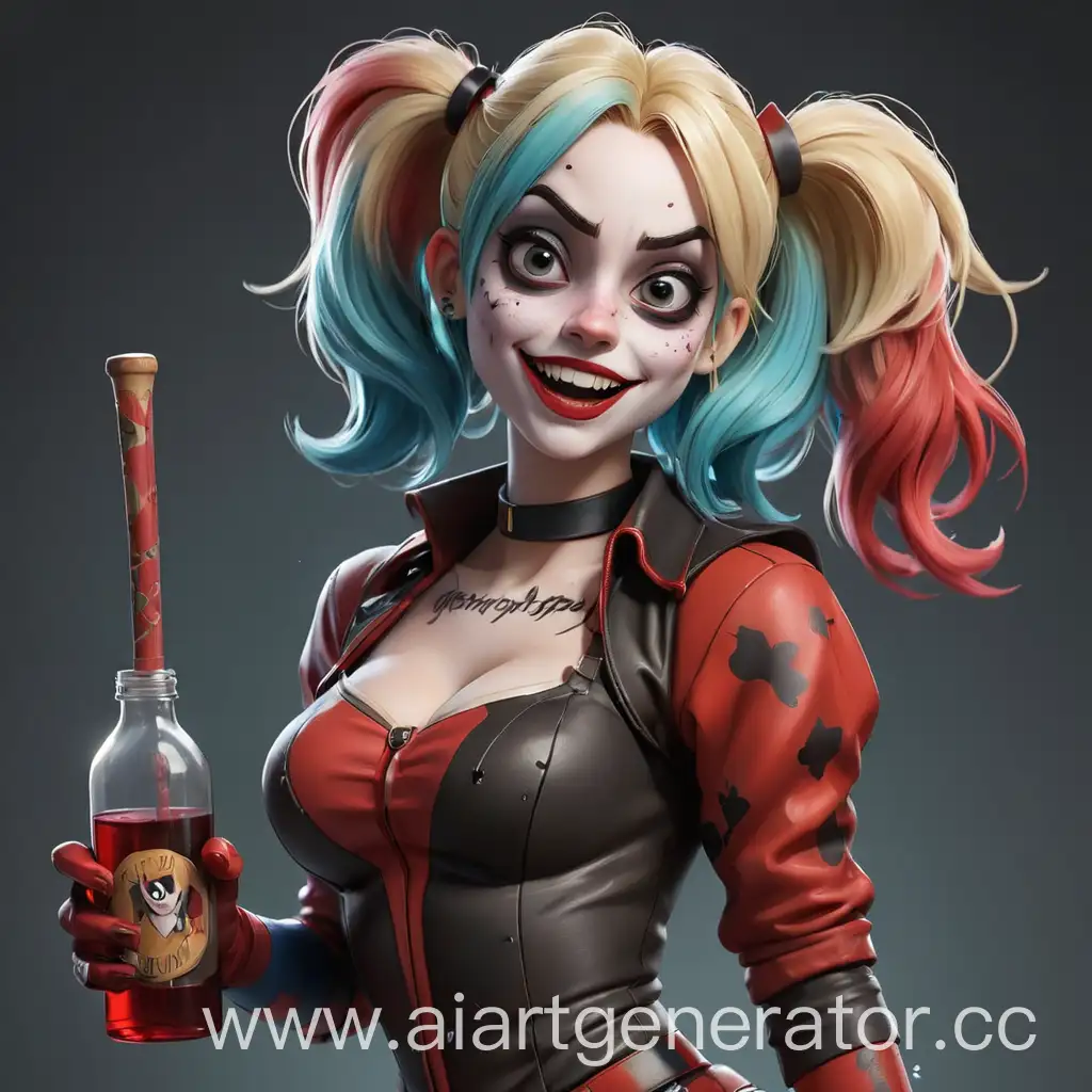 Colorful-Cartoon-Harley-Quinn-with-Bat-and-Bottle