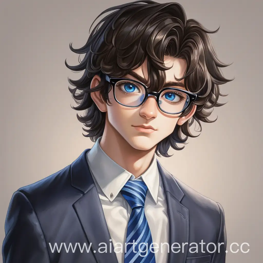 Парень, 17 лет, волнистые темные волосы, квадратные очки,голубые глаза, галстук Когтеврана арт