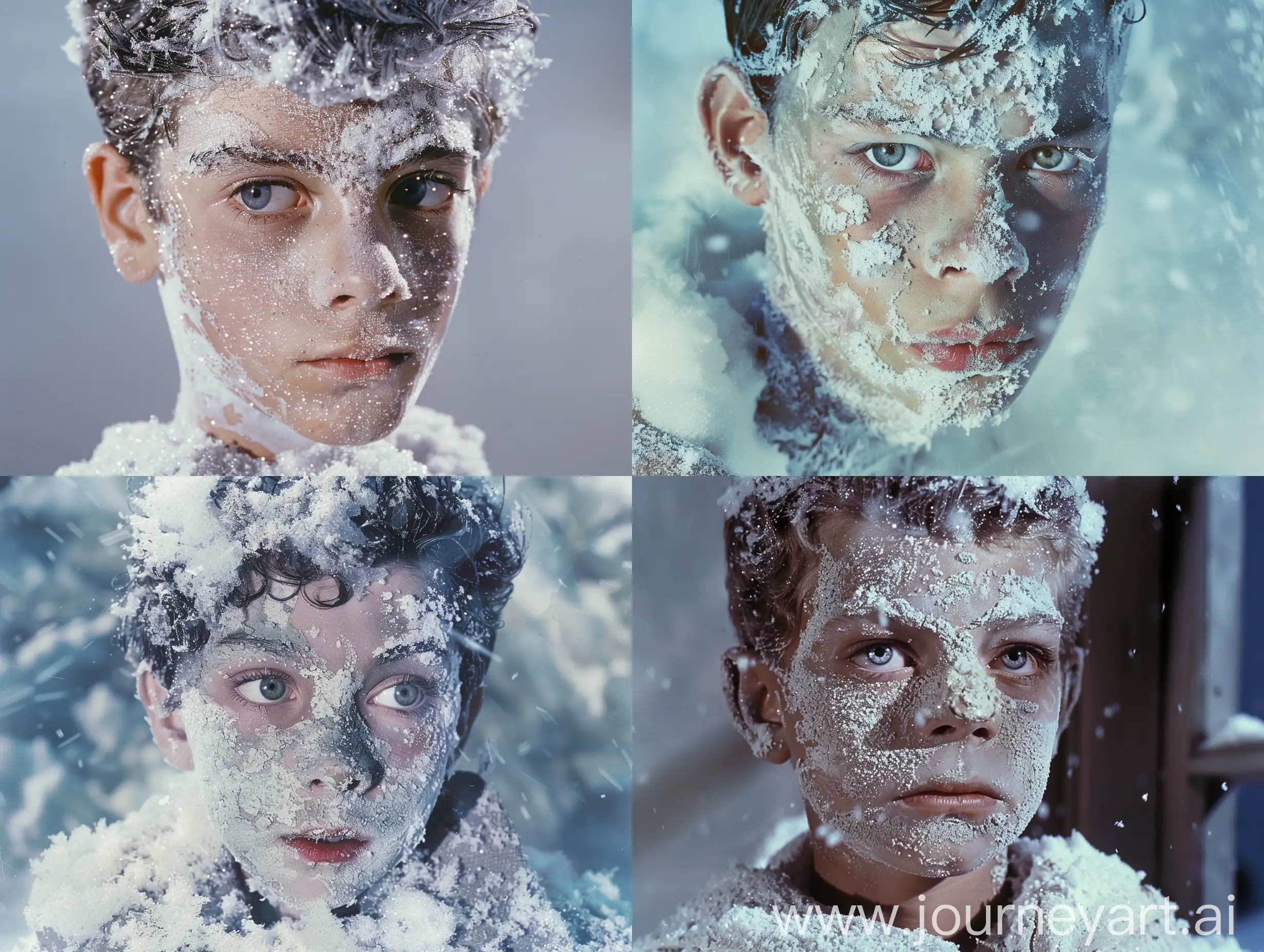 Full body teenager titin with snowy ,realistic face,1950's superpanavision 70 ,colory image