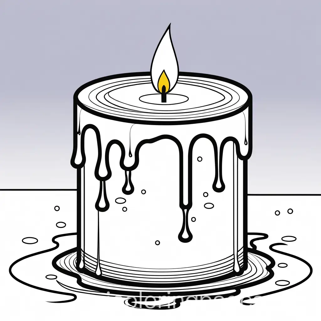 1 big candle dripping wax as they have been lit, there is a puddle of this welted wax underneath the candles.  coloring page completely white and detailed. they are many lines for young children to enjoy coloring

, Coloring Page, black and white, line art, white background, Simplicity, Ample White Space. The background of the coloring page is plain white to make it easy for young children to color within the lines. The outlines of all the subjects are easy to distinguish, making it simple for kids to color without too much difficulty