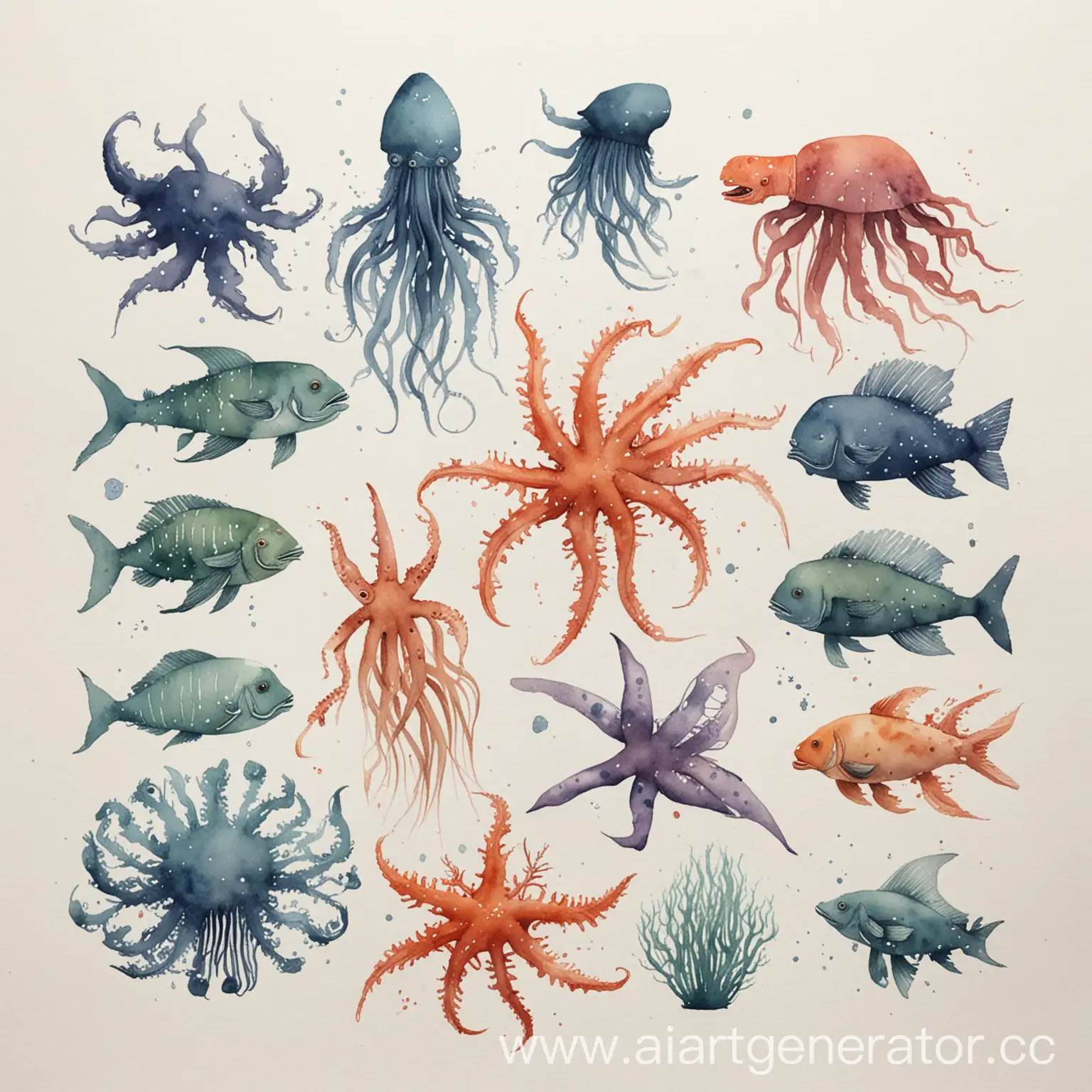 Minimalist-Watercolor-Drawings-of-Various-Marine-Creatures