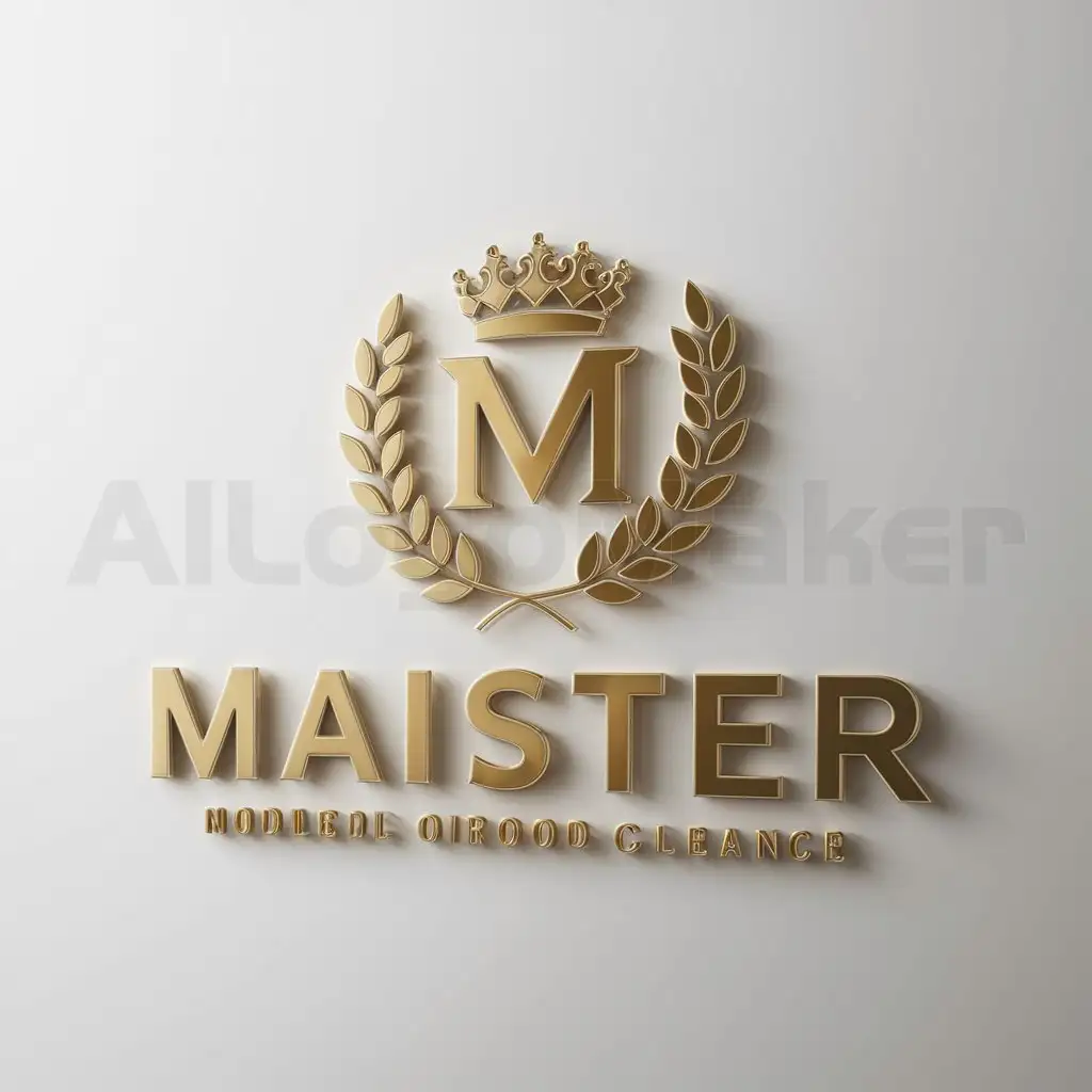 a logo design,with the text "Maister", main symbol:M corona y laurel,Moderate,clear background