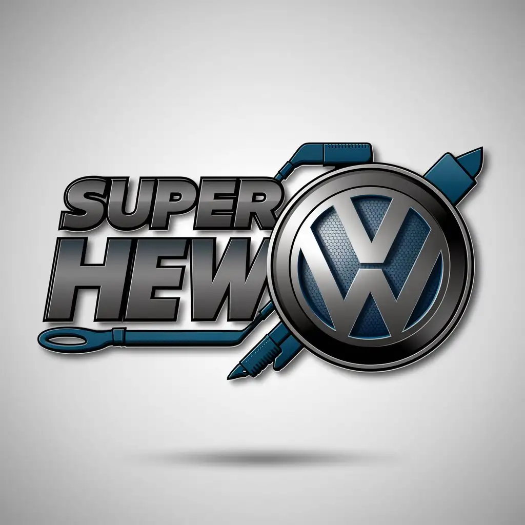 a logo design,with the text "Super Hew", main symbol:Vw blue black tools shading,complex,be used in Automotive industry,clear background