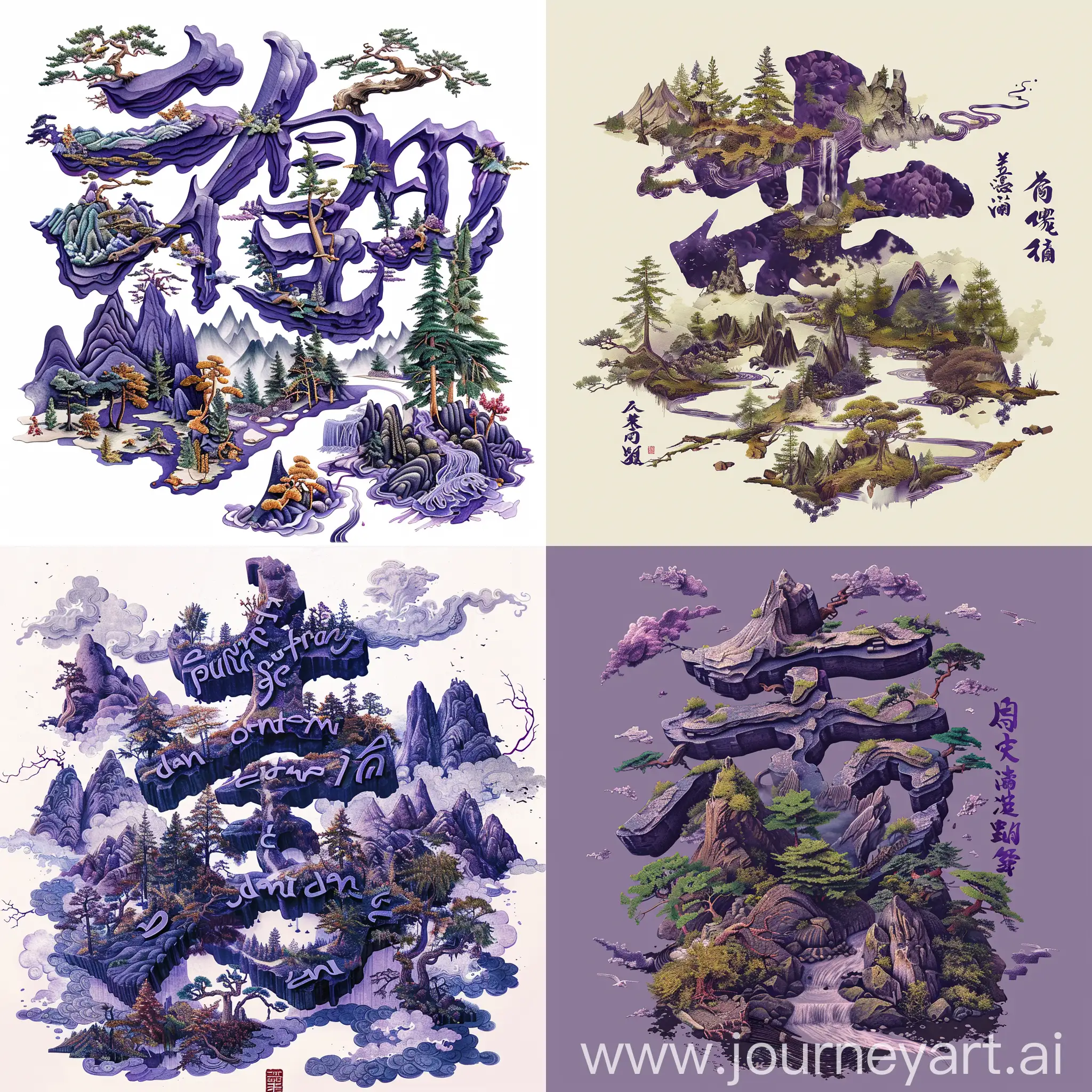商标图片由“紫气丹东来”五个文字构成，其中“丹”这个字由山川树木异形而成
