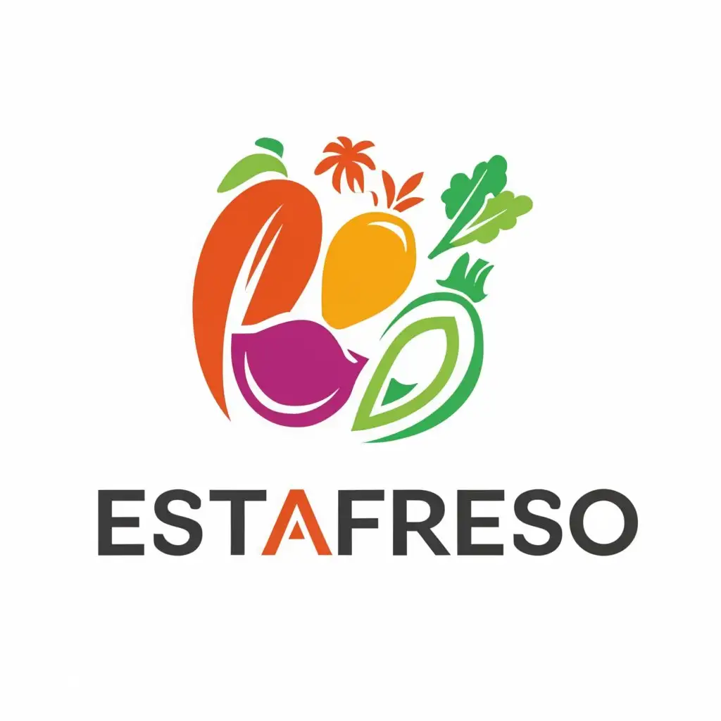 a logo design,with the text "estafresco", main symbol:original vegetables and fruits,complex,clear background