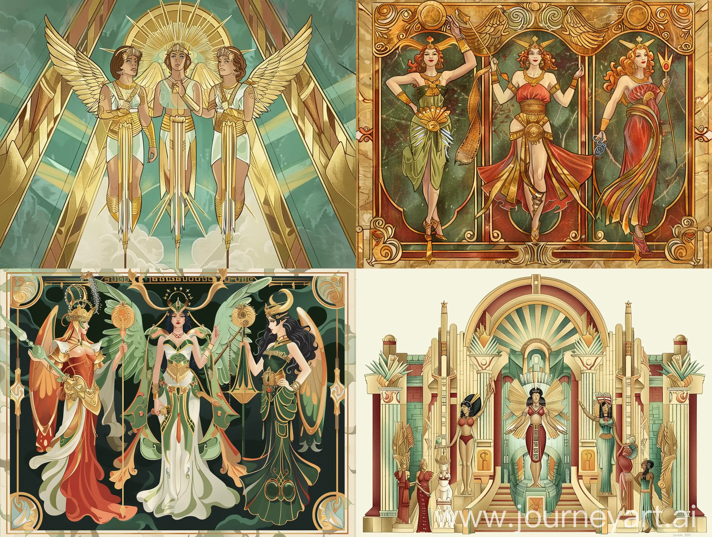 pantheon of femaleled gods and goddesses embodying protecting and ruling over the various aspects of the lands culture and diverse multiethnic people of California Art Deco Streamline Modern New Deal vibes