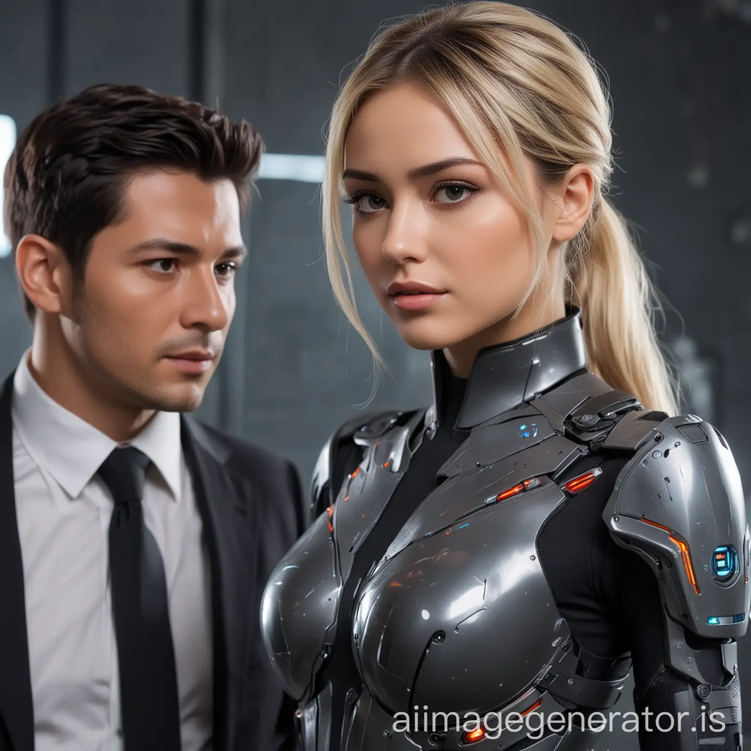 agent Pemburu Intelligent from the future who is very strong with a very beautiful and sexy female assistant