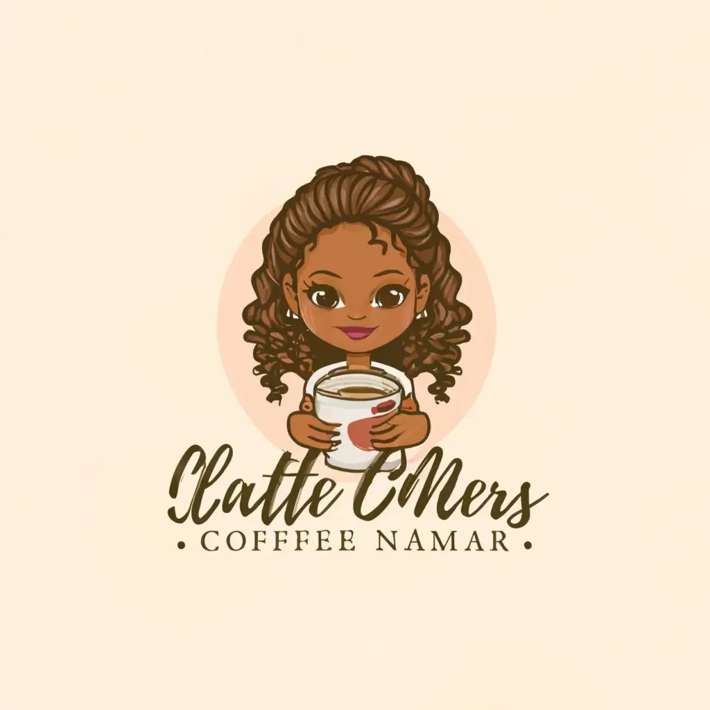 a logo design,with the text "Little Miss London’s cup studio main symbol:Pretty brown girl holding a coffee mug in both hands,Moderate,be used in Retail industry,clear background"