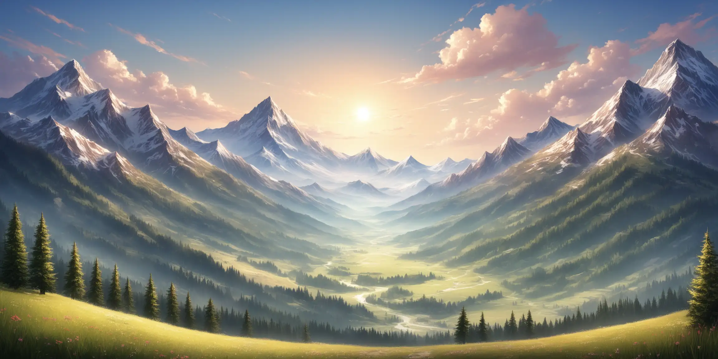 Majestic Mountain Landscape with Lush Pine Forest