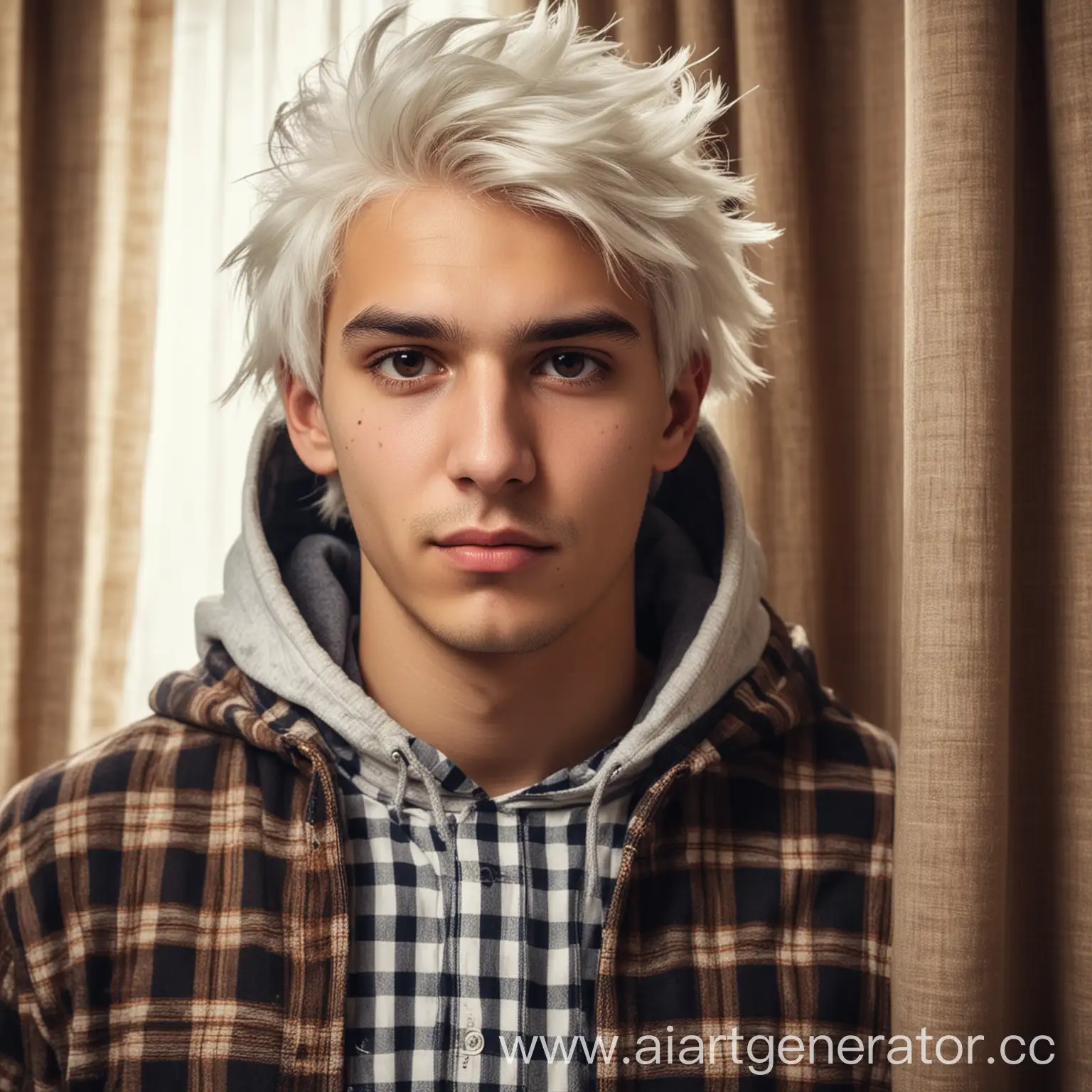 Portrait-of-a-Young-Man-with-White-Hair-and-Checkered-Shirt