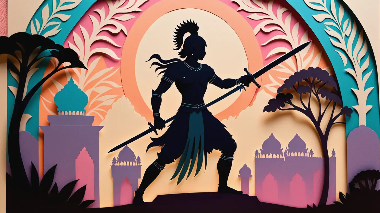 Silhouette of Warrior with Sword Ancient India Laser Cut Paper Art