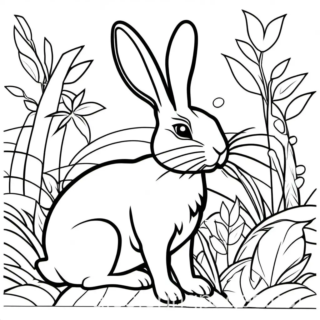 conejo, Coloring Page, black and white, line art, white background, Simplicity, Ample White Space. The background of the coloring page is plain white to make it easy for young children to color within the lines. The outlines of all the subjects are easy to distinguish, making it simple for kids to color without too much difficulty