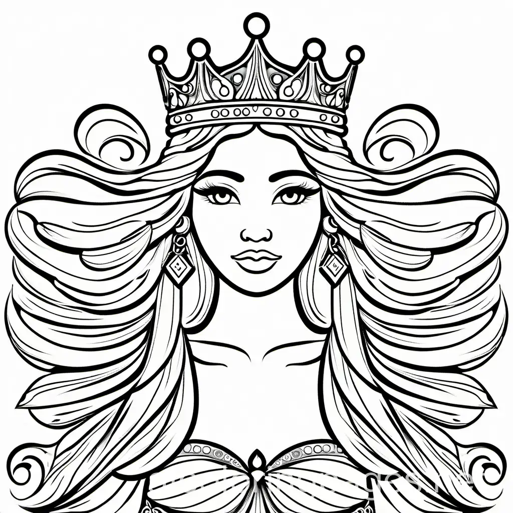 queen fairy crown
, Coloring Page, black and white, line art, white background, Simplicity, Ample White Space. The background of the coloring page is plain white to make it easy for young children to color within the lines. The outlines of all the subjects are easy to distinguish, making it simple for kids to color without too much difficulty