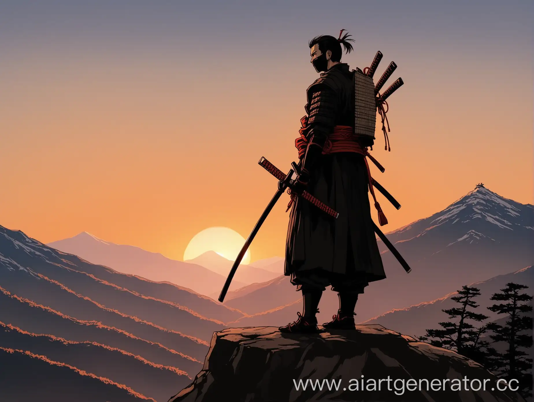 Ronin-Silhouette-Amidst-Mountain-Sunset