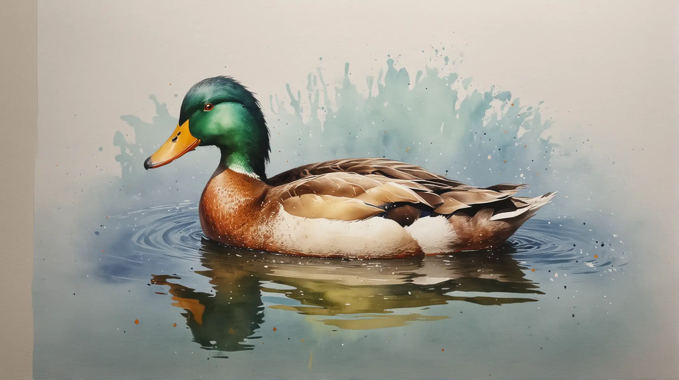 Vibrant Watercolor Painting of a Graceful Duck