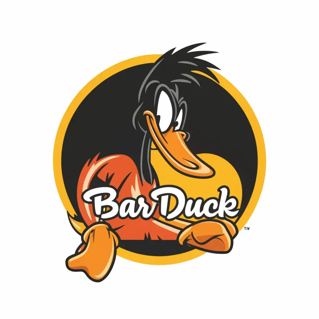 a logo design,with the text "Bar Dack", main symbol:Daffy Duck from the cartoon Looney Tunes in a circle, bright colors,Minimalistic,be used in Retail industry,clear background