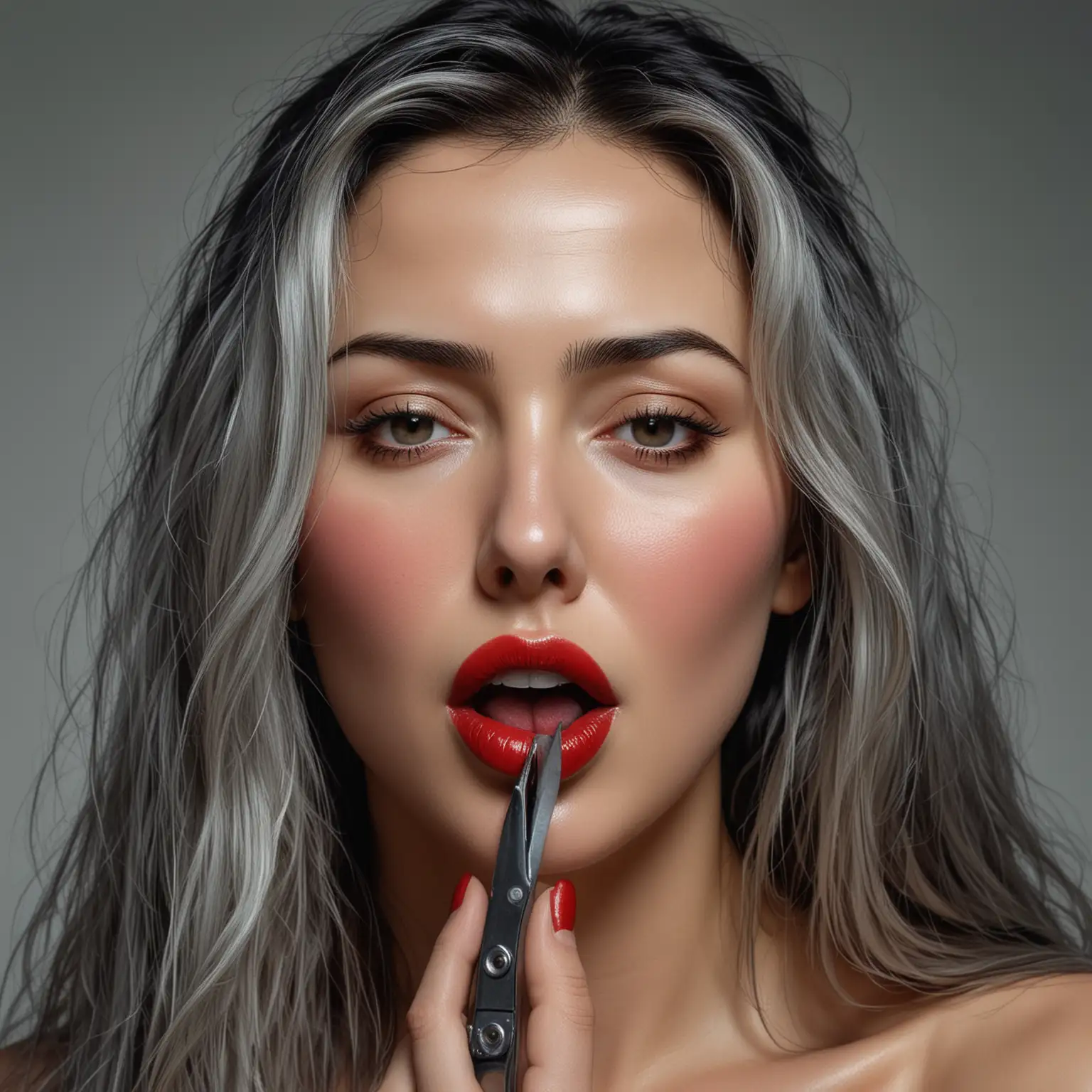 Realistic-Portrait-of-Monica-Bellucci-Lookalike-Holding-Scissors-with-Tongue-Out